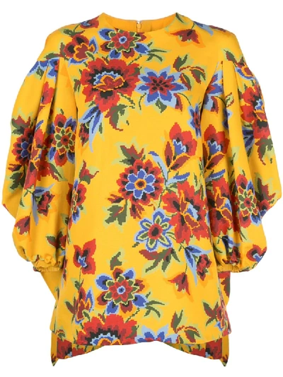 Shop Carolina Herrera Geblümtes Kleid Mit Gürtel In Yellow
