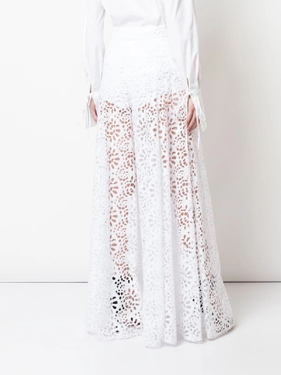 Shop Carolina Herrera Floral Lace Palazzo Trousers In White