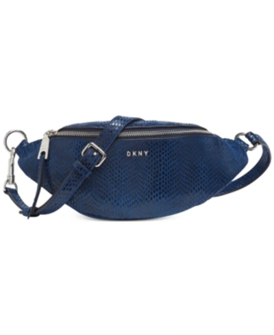 Shop Dkny Sally Leather Belt Bag, Created For Macy's In Royal Blue/silver