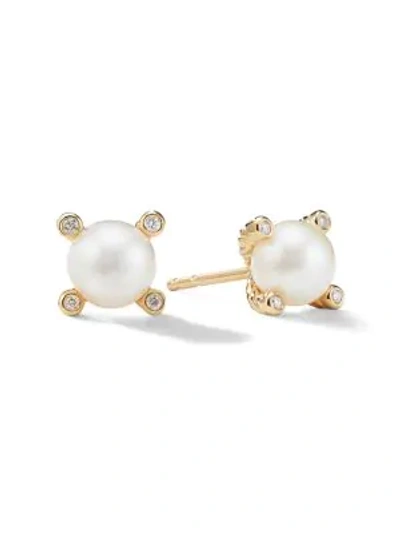 Shop David Yurman Women's Pearl Earrings With Diamonds In 18k Yellow Gold