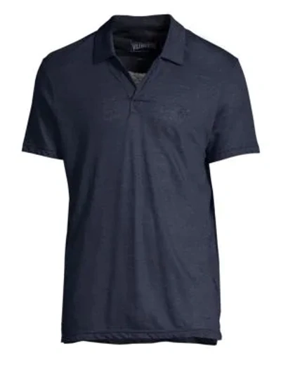 Shop Vilebrequin Men's Pyramid Linen Polo Shirt In Bleu Fonce
