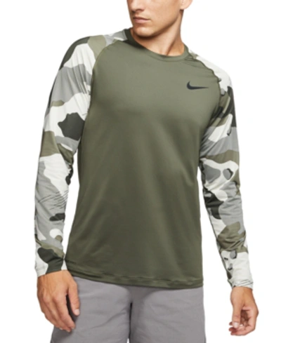 Shop Nike Men's Pro Camo Colorblocked Long-sleeve Top In Cgokhk/bla