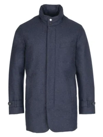Shop Norwegian Wool Slim-fit Hooded Wool Down Car Coat In Blue