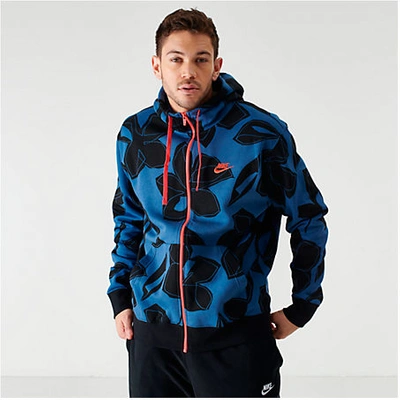 Shop Nike Men's Sportswear Floral Club Fleece Full-zip Hoodie In Blue