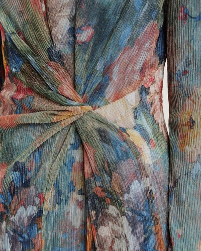 Shop Galvan Plissé Floral Knit Midi Dress In Multi
