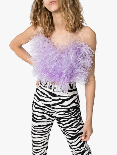 Shop Attico Ostrich Feather Bandeau Top In Purple