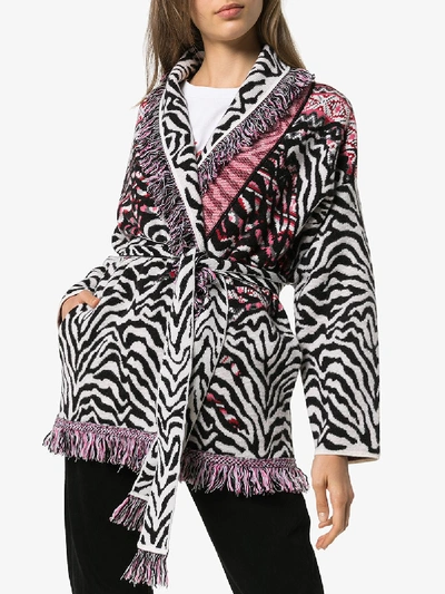 Shop Alanui Fair Isle Animalier Cardigan In Pink