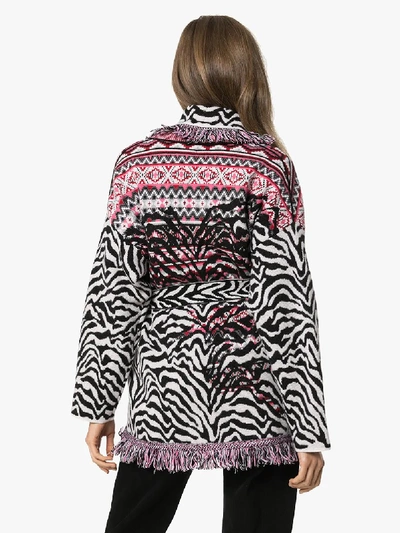 Shop Alanui Fair Isle Animalier Cardigan In Pink