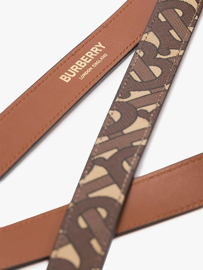 Shop Burberry Brown Monogram Print Leather Lanyard Keyring