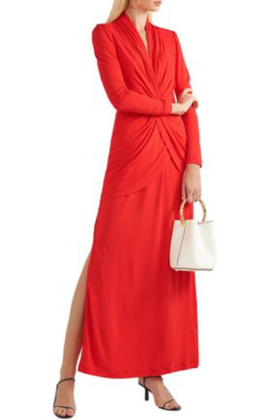 Shop Diane Von Furstenberg Stacia Twist-front Crepe Maxi Dress In Red