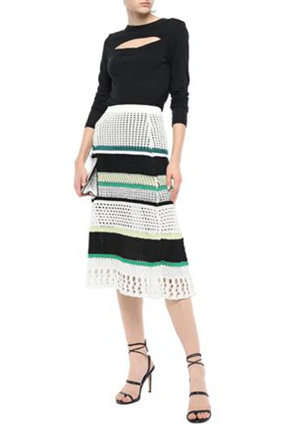 Shop Proenza Schouler Striped Open-knit Silk-blend Midi Skirt In White