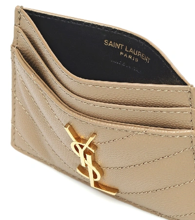 Shop Saint Laurent Monogram Leather Card Holder In Brown