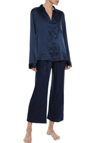 Shop Skin Woman Stretch-silk Charmeuse Pajama Top Navy