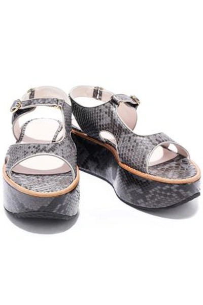 Shop Victoria Beckham Woman Leather-trimmed Python Platform Sandals Gray