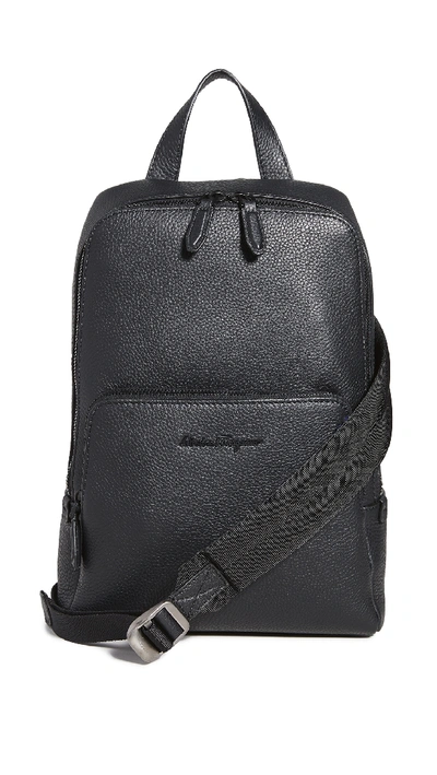 Shop Ferragamo Firenze Leather Sling Bag In Black/black