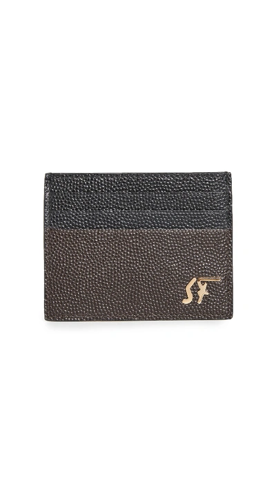 Shop Ferragamo Signature Card Holder In Chocolate Pebble