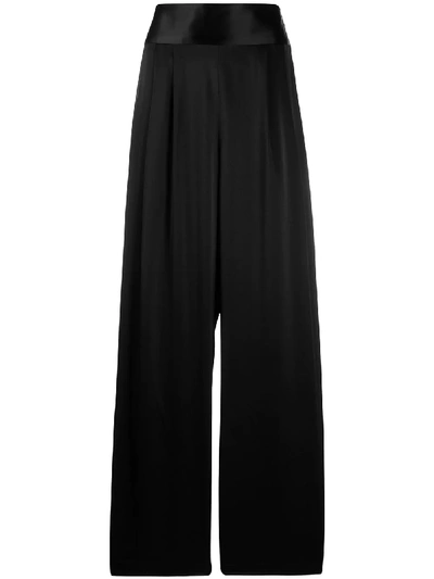 Shop Tory Burch Wide-leg Satin Trousers In Black