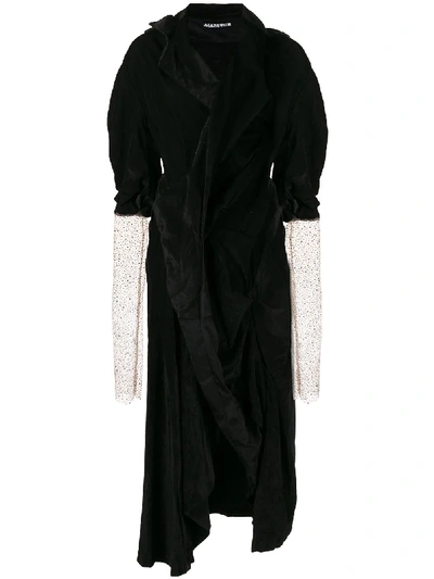 Shop Aganovich Asymmetric Velvet Dress In Black