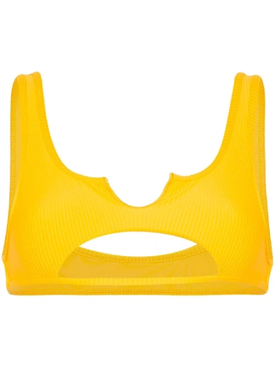 Shop Frankies Bikinis Cole Cut-out Bikini Top In Yellow
