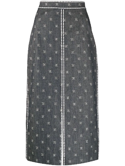 Shop Fendi Karligraphy Motif Pencil Skirt In Blue