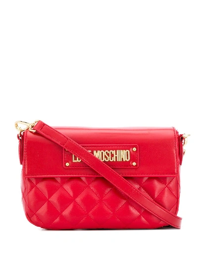 Shop Love Moschino Gesteppte Umhängetasche In Red