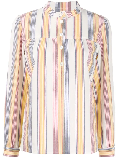 Shop A.p.c. Band Collar Striped Shirt In Yellow
