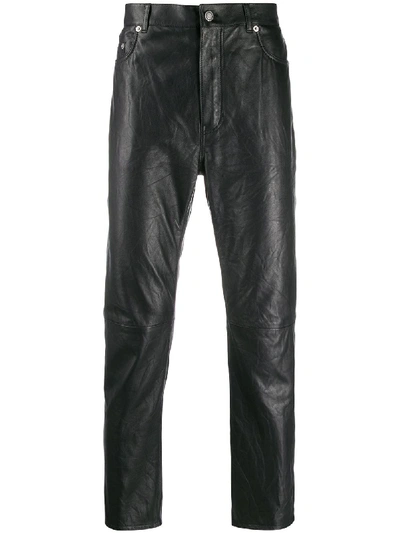 Shop Saint Laurent Slim-fit Leather Trousers In Black
