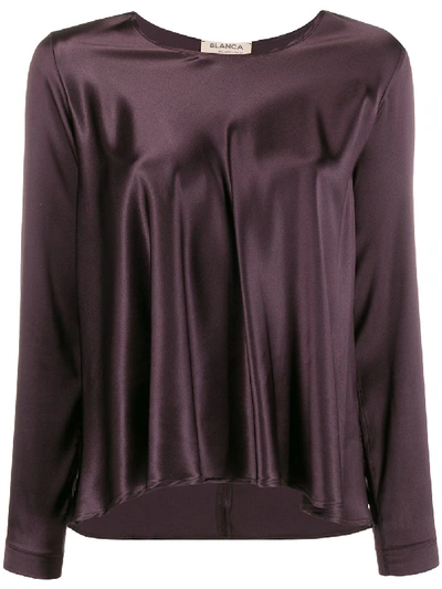 Shop Blanca Flared Satin Top In Purple