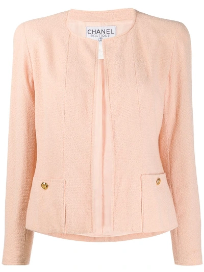 Pre-owned Chanel 1996 Collarless Open Jacket In Pink