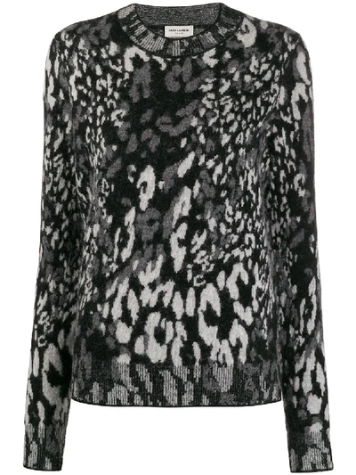 Shop Saint Laurent Leopard Jacquard-knit Jumper In Black