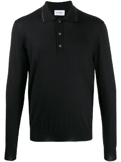 Shop Ferragamo Knitted Polo Shirt In Black