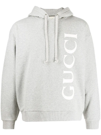 Shop Gucci Logo Print Hoodie In Grey