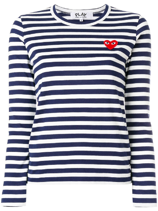 comme des garcons play long sleeve heart logo stripe tee