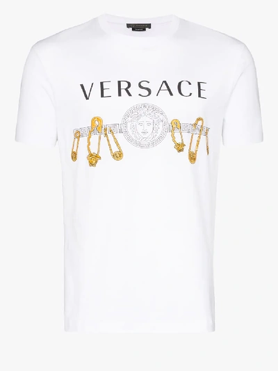 Shop Versace Medusa Logo Print Cotton T-shirt In White