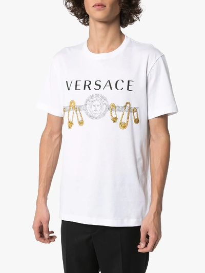 Shop Versace Medusa Logo Print Cotton T-shirt In White