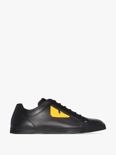 Shop Fendi Black Eyes Leather Sneakers