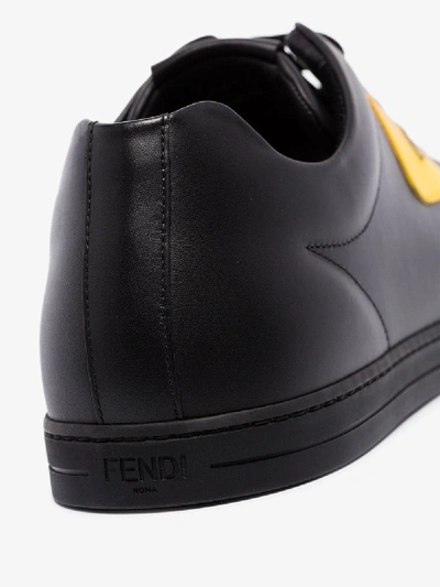 Shop Fendi Black Eyes Leather Sneakers