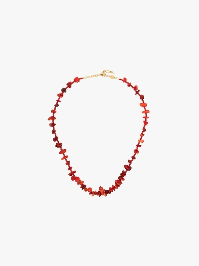 Shop Anni Lu 18k Gold-plated Coral Beaded Necklace In Red