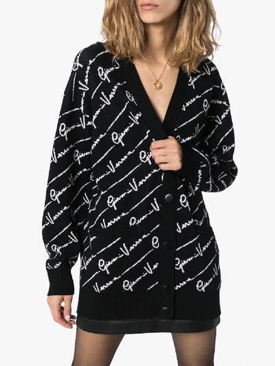 Shop Versace Signature Logo Wool Cardigan In Black