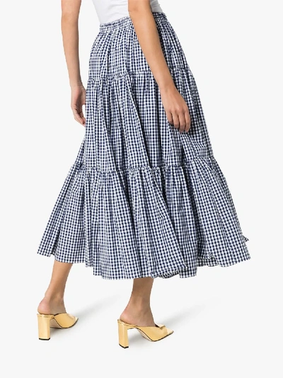 Shop Batsheva Amy Check Print Flared Skirt In Blue