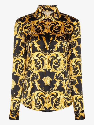 Shop Versace Virtus Medusa Baroque Print Silk Shirt In Black