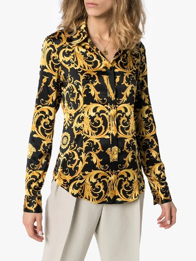 Shop Versace Virtus Medusa Baroque Print Silk Shirt In Black