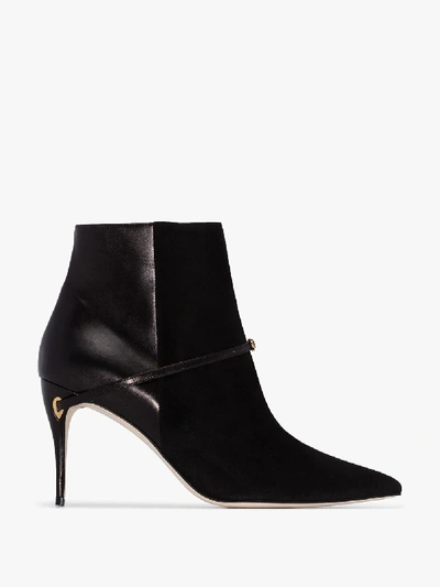 Shop Jennifer Chamandi Black Nicolo 85 Leather Ankle Boots