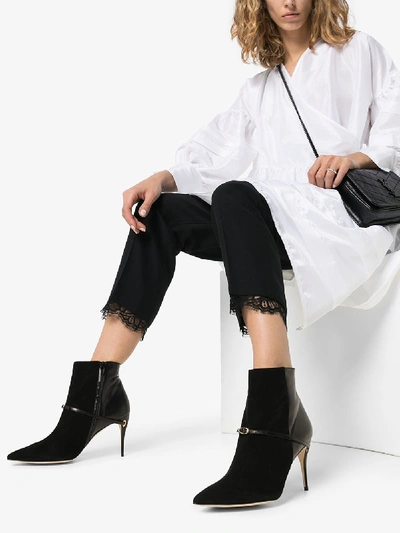 Shop Jennifer Chamandi Black Nicolo 85 Leather Ankle Boots