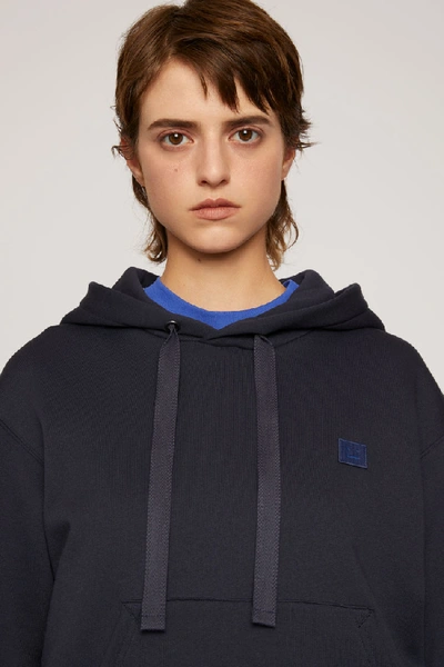 Shop Acne Studios Ferris Face Navy In Classic Fit Hooded Sweatshirt