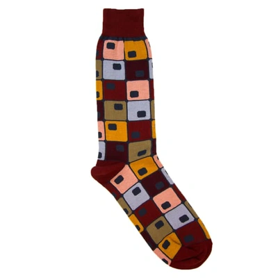 Shop 40 Colori Burgundy 70's Squares Organic Cotton Socks In Red