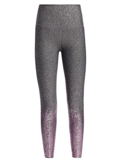 Shop Beyond Yoga Alloy Ombre Metallic High-rise Leggings In Black White Shiny Mauve Speckle