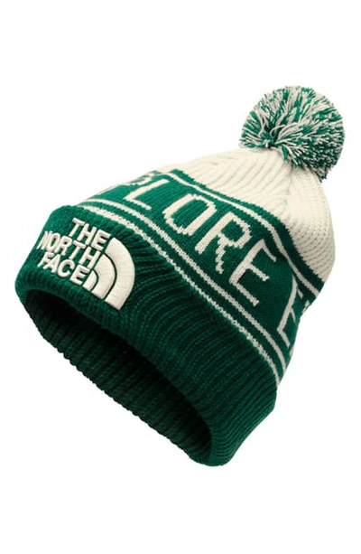 Shop The North Face Retro Pom Beanie In Night Green/ Vintage White