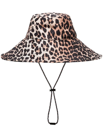 Shop Ganni Leopard Print Bucket Hat In Brown