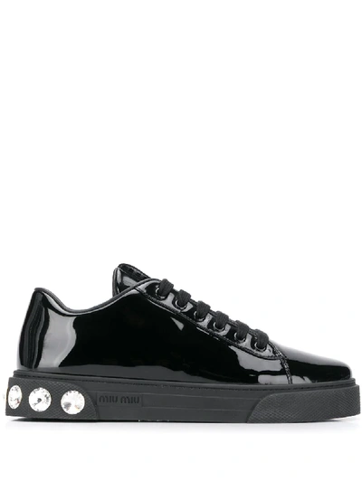Shop Miu Miu Embellished Detail Low-top Sneakers In 黑色